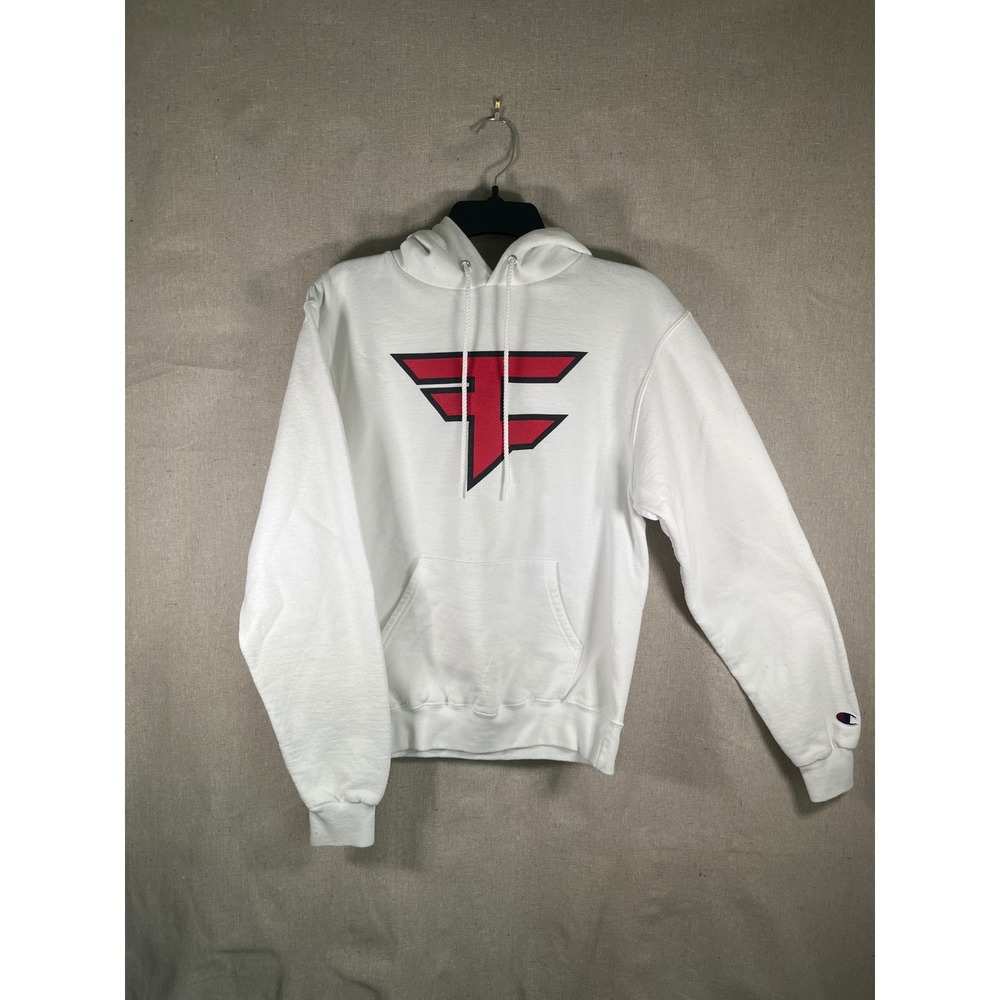 Champion FaZe Clan Gaming Hoodie White Red Logo Pullover Sweatshirt Mens Small